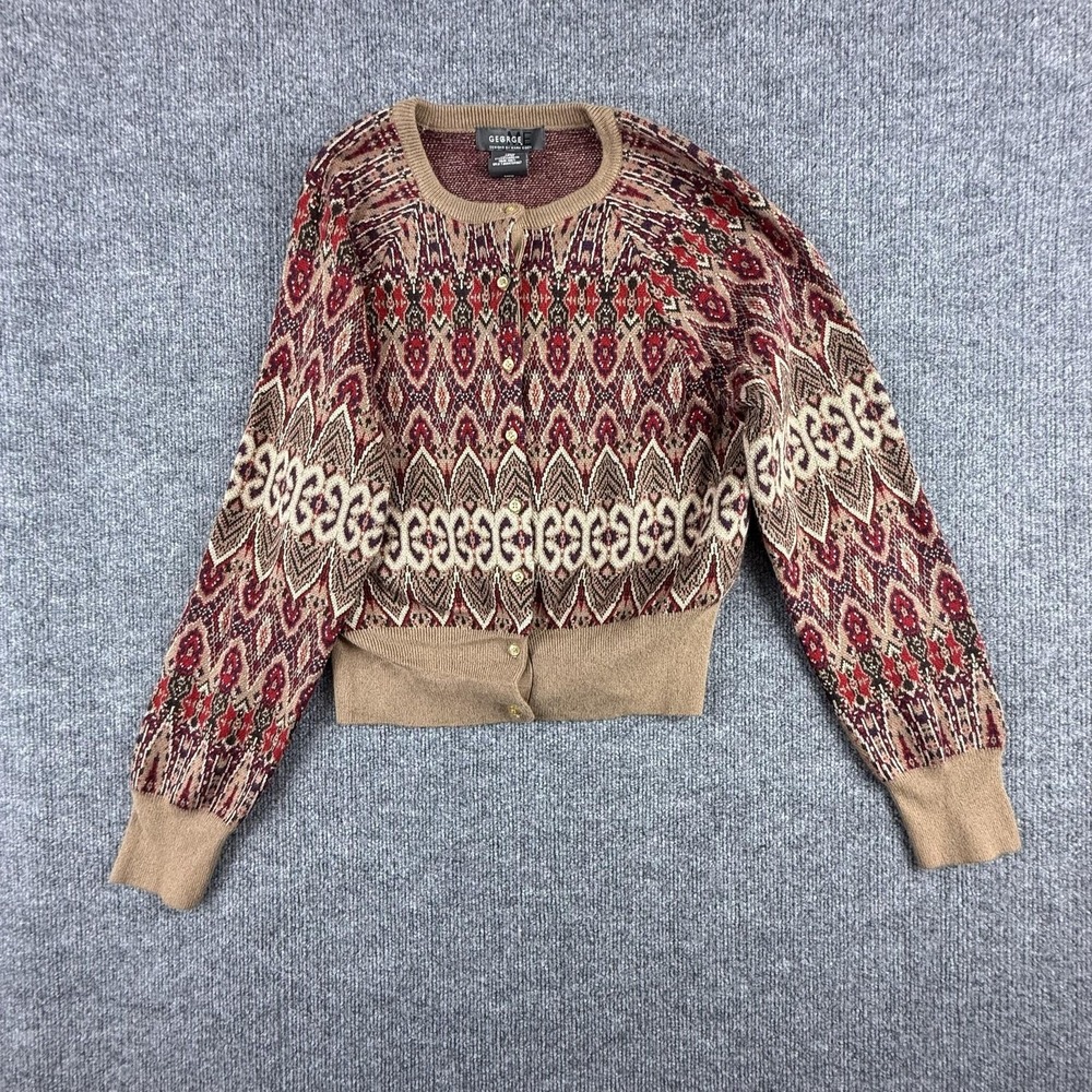 George Cardigan Sweater Womens Large Multicolor Fair Isle‎ Angora Button Front